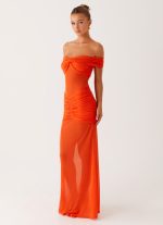Charming Off Shoulder Maxi Dress - Orange - 图片 3