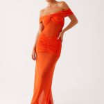 Charming Off Shoulder Maxi Dress - Orange