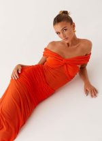 Charming Off Shoulder Maxi Dress - Orange - 图片 6