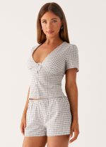 Adalina Button Up Top - Grey Check - 图片 2