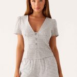 Adalina Button Up Top - Grey Check