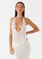 Adelaida Beaded Crochet Top - Ivory