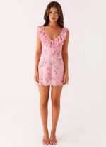 Adrina Ruffle Mini Dress - Pink Floral Print - 图片 2