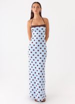 Alessandro Halter Maxi Dress - Blue Mocha Dot