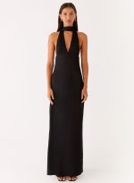 Alicia Satin Halter Maxi Dress - Black - 图片 2