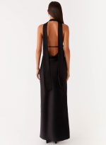 Alicia Satin Halter Maxi Dress - Black - 图片 4