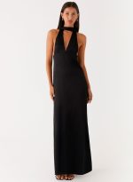 Alicia Satin Halter Maxi Dress - Black - 图片 5