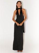 Alicia Satin Halter Maxi Dress - Black - 图片 6