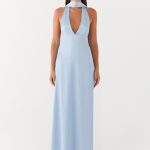 Alicia Satin Halter Maxi Dress - Baby Blue