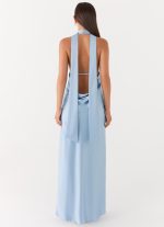 Alicia Satin Halter Maxi Dress - Baby Blue - 图片 2