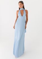 Alicia Satin Halter Maxi Dress - Baby Blue - 图片 6