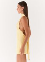 Alicia Satin Halter Mini Dress - Pastel Yellow - 图片 2