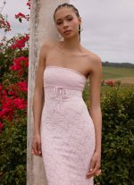 Alida Strapless Jacquard Midi Dress - Pink - 图片 7