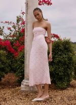 Alida Strapless Jacquard Midi Dress - Pink - 图片 2