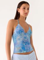 All At Once Halter Top - Aqua Paisley - 图片 5