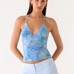 All At Once Halter Top - Aqua Paisley