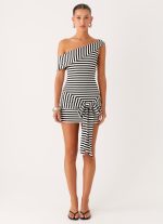 All Day Mini Dress - Black White Stripe - 图片 2
