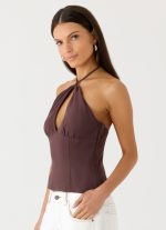 Allira Linen Halter Top - Chocolate Drizzle - 图片 2