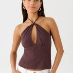 Allira Linen Halter Top - Chocolate Drizzle