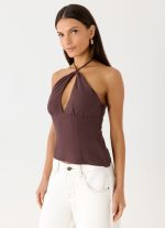 Allira Linen Halter Top - Chocolate Drizzle - 图片 5