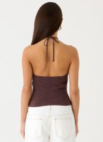 Allira Linen Halter Top - Chocolate Drizzle - 图片 3
