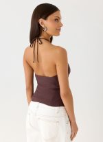 Allira Linen Halter Top - Chocolate Drizzle - 图片 6