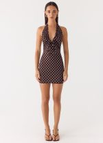Ask You Twice Mini Dress - Chocolate Blue Dot - 图片 2