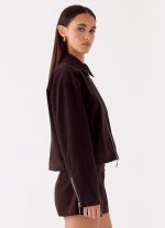 Austina Faux Suede Boxy Jacket - Chocolate - 图片 7
