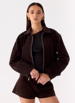 Austina Faux Suede Boxy Jacket - Chocolate - 图片 5