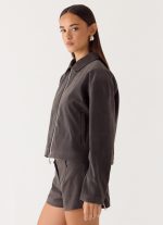Austina Faux Suede Boxy Jacket - Tan Grey - 图片 2
