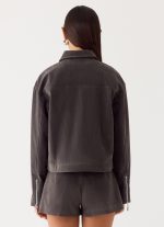 Austina Faux Suede Boxy Jacket - Tan Grey - 图片 3