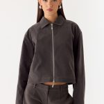 Austina Faux Suede Boxy Jacket - Tan Grey