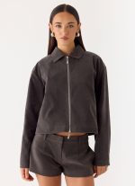 Austina Faux Suede Boxy Jacket - Tan Grey