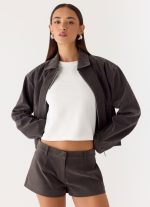 Austina Faux Suede Boxy Jacket - Tan Grey - 图片 5