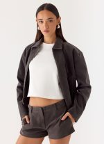 Austina Faux Suede Boxy Jacket - Tan Grey - 图片 6