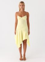Aysha Beaded Flower Midi Dress - Yellow