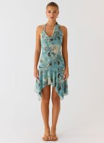 Bad Alive Halter Hanky Mini Dress - Aqua Blur - 图片 4