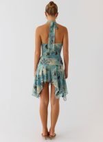 Bad Alive Halter Hanky Mini Dress - Aqua Blur - 图片 3