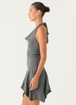 Bad Alive Halter Hanky Mini Dress - Grey Marle Stripe - 图片 2