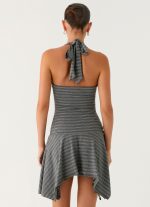 Bad Alive Halter Hanky Mini Dress - Grey Marle Stripe - 图片 3