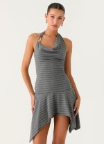 Bad Alive Halter Hanky Mini Dress - Grey Marle Stripe - 图片 4