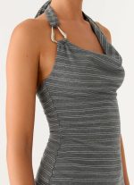 Bad Alive Halter Hanky Mini Dress - Grey Marle Stripe - 图片 5