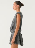 Bambola Wide Neck Mini Dress - Grey Marle Stripe - 图片 3