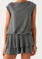 Bambola Wide Neck Mini Dress - Grey Marle Stripe - 图片 6