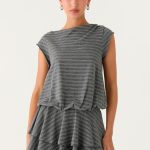 Bambola Wide Neck Mini Dress - Grey Marle Stripe