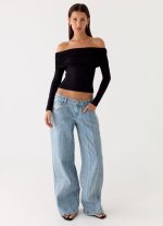Johnny Low Rise Wide Leg Denim Jeans - Light Blue Wash
