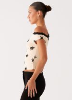 Blind Faith Flock One Shoulder Top - Cream - 图片 3