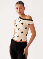 Blind Faith Flock One Shoulder Top - Cream - 图片 6