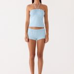 Bonita Button Mini Shorts - Pale Blue