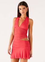 Calissa Haltherneck Mini Dress - Coral - 图片 6
